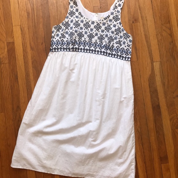 LOFT Dresses & Skirts - LOFT white linen sundress blue embroidered bodice